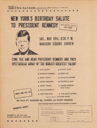 Lot #31 John F. Kennedy: 1962 Madison Square Garden Birthday (5) Items - Program, Ticket Stub, Posters, and Mail Form - Image 4