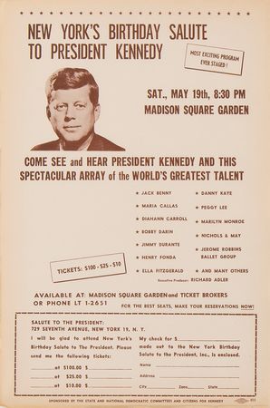 Lot #31 John F. Kennedy: 1962 Madison Square Garden Birthday (5) Items - Program, Ticket Stub, Posters, and Mail Form - Image 5