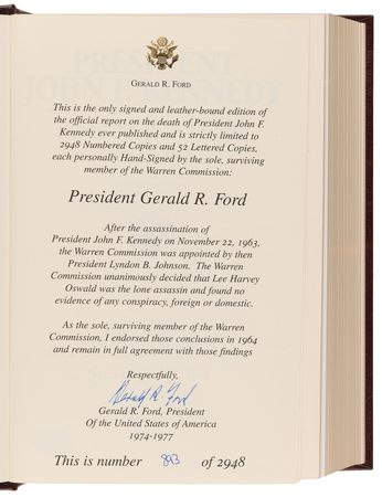Lot #87 Gerald Ford Signed Book - Assassination Report of the Warren Commission (Ltd. Ed. #893/2948) - Image 4