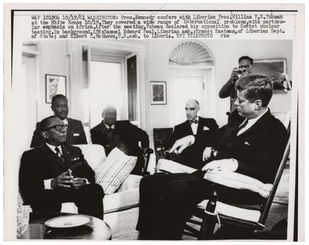 Lot #132 John F. Kennedy 1961 Original Wirephoto - Rocking Chair in Oval Office - Image 1