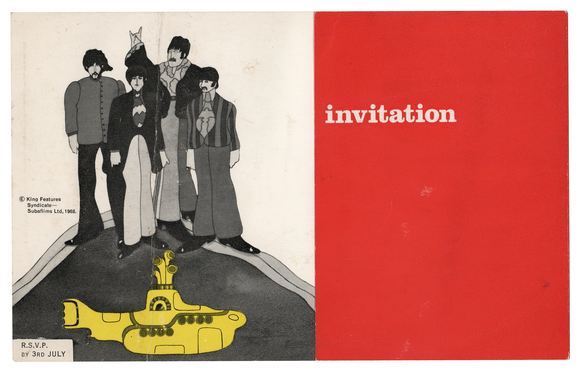Beatles Original Large-Format 'Yellow Submarine' Premiere Invitation |, image size:2000x1282