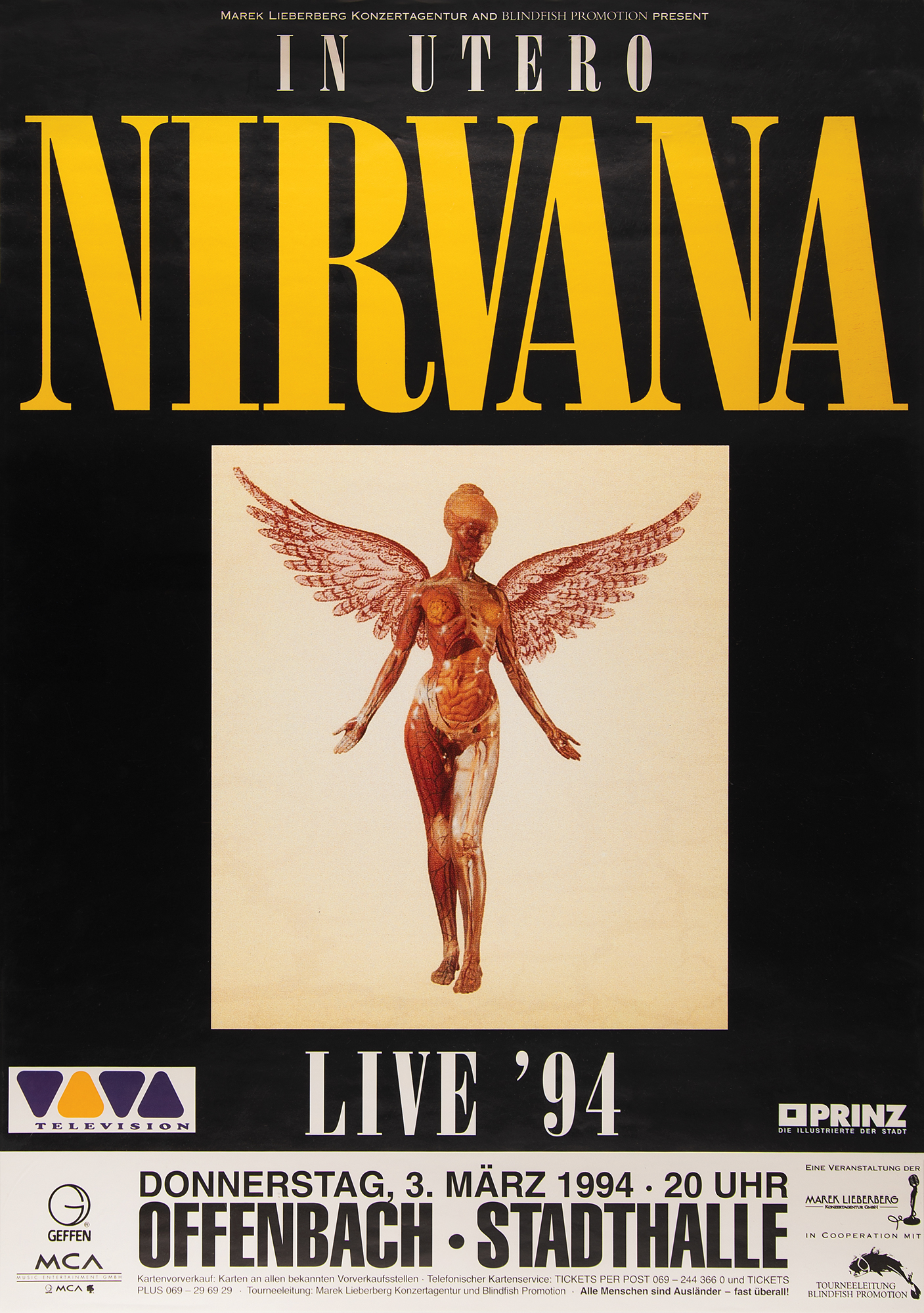 Nirvana 1994 In Utero Tour Concert Poster - Offenbach Stadthalle