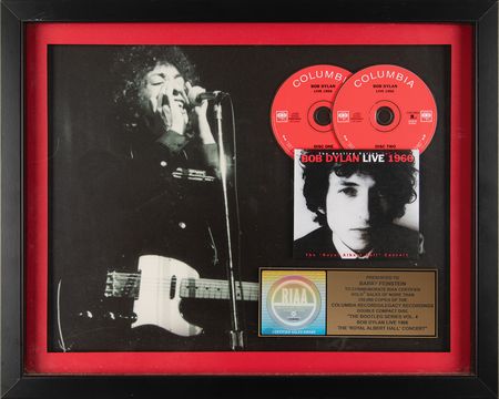 Lot #9202 Bob Dylan RIAA Gold Sales Award for 'Bob Dylan Live 1966, The 'Royal Albert Hall' Concert' - From the Collection of Photographer Barry Feinstein - Image 1