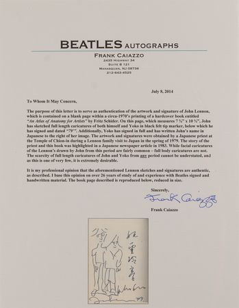 Lot #9034 John Lennon and Yoko Ono Signed Book with Rare Original 'Full Body' Portrait Sketch by Lennon - Presented to a Buddhist Monk - Image 10