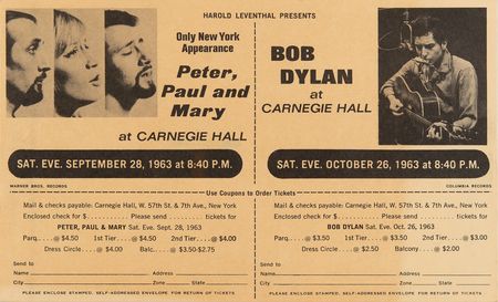 Lot #9135 Bob Dylan 1963 Carnegie Hall Concert Ticket Order Form - Image 1