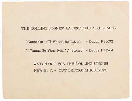 Lot #9248 Rolling Stones Signed Decca Records Promotional Card - Image 2