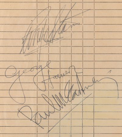Lot #9012 Beatles Signatures - McCartney, Harrison, and Starr - Image 3