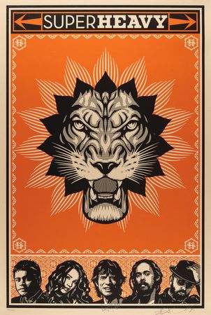 Lot #9498 SuperHeavy Lithograph Signed by Mick Jagger, Dave Stewart, and Shepard Fairey (Ltd. Ed. #39/500) - Image 1
