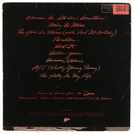 Lot #9434 Michael Jackson and Quincy Jones Signed Album - Thriller (Rare Promotional Copy) - Image 6