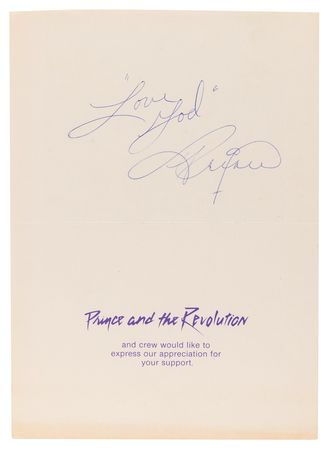 Lot #9446 Prince Signed Purple Rain Tour 'Thank You' Card - Image 2