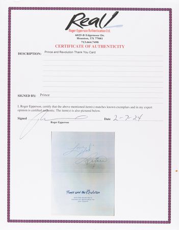 Lot #9446 Prince Signed Purple Rain Tour 'Thank You' Card - Image 5