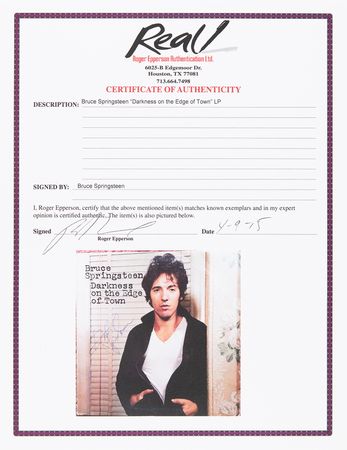Lot #9387 Bruce Springsteen Signed Album - Darkness on the Edge of Town - Image 5