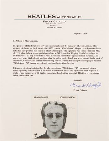 Lot #9045 John Lennon Signed 45 RPM Record Sleeve - 'Mind Games' - Image 5