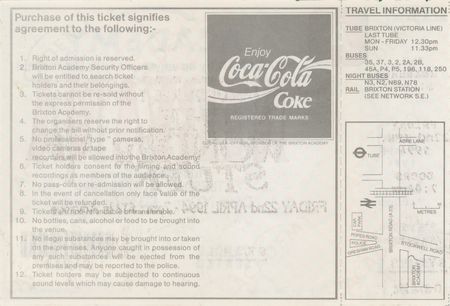Lot #9478 Kurt Cobain: Full Nirvana Concert Ticket (Brixton Academy in London, April 5, 1994) - Image 2