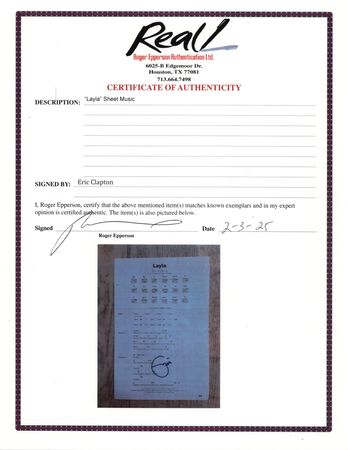 Lot #9364 Eric Clapton Signed Sheet Music Page - 'Layla' - Image 2