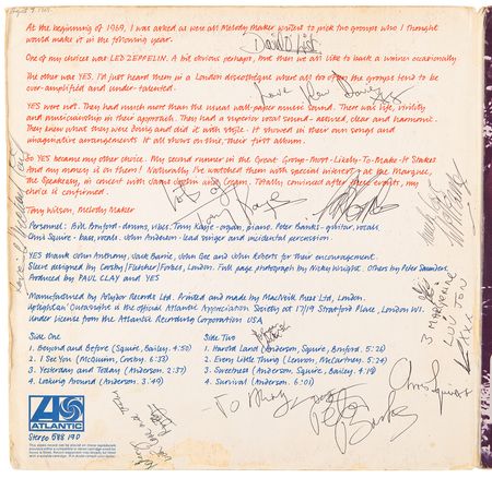 Lot #9395 Yes Signed Album - Self-Titled Debut - Image 1