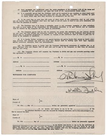 Lot #9296 Thelonious Monk Document Signed for His Composition 'Nameless' - Image 1