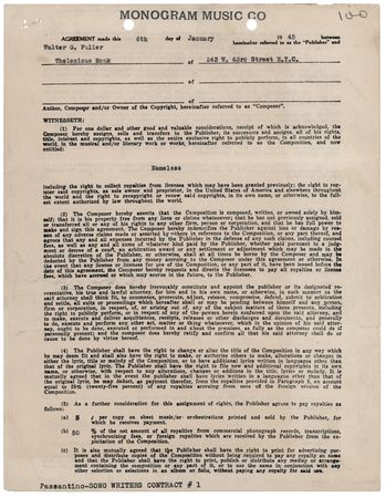 Lot #9296 Thelonious Monk Document Signed for His Composition 'Nameless' - Image 2