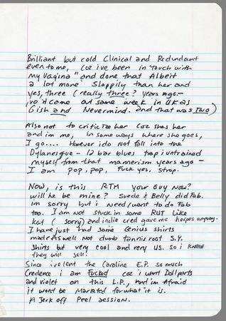 Lot #9493 Courtney Love Autograph Letter Signed on Kurt Cobain, Nevermind, Corruption in the Music Industry, and Hole's Second Album: 