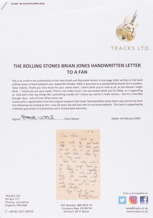Lot #9242 Brian Jones Autograph Letter Signed to a Troubled Young Fan - Image 2