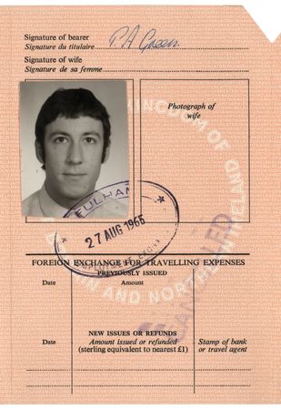 Lot #9309 Fleetwood Mac: Peter Green's Personal British Visitor’s Passport (1965) - Image 1
