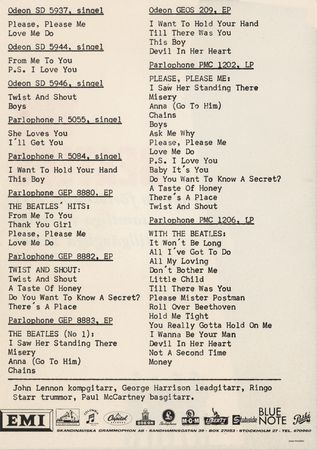 Lot #9089 Beatles 1964 Swedish Promotional Flyer (Odeon EMI Records) - Image 2