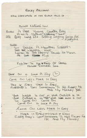Lot #9068 Mal Evans Handwritten Lyrics for the Beatles' White Album - Image 1