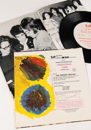 Lot #9039 John Lennon and George Harrison Signed 'Christmas Time (Is Here Again)' 7-Inch Single Record - Obtained at the Magical Mystery Tour Private Movie Screening (December 1967) - Image 1