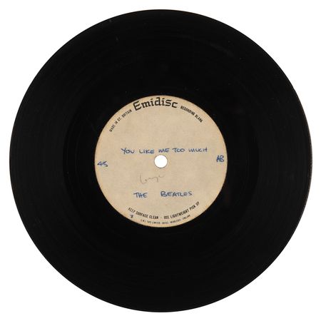 Lot #9028 Beatles Rare Original Acetate for 'You Like Me Too Much' - Image 1