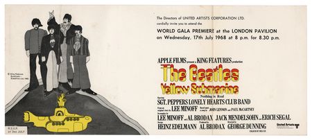 Lot #9017 Beatles Original Large-Format 'Yellow Submarine' Premiere Invitation - Image 1