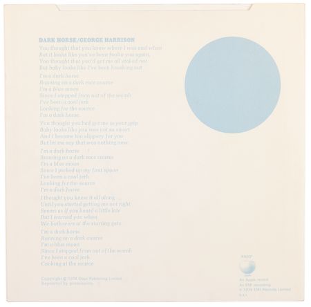 Lot #9060 George Harrison Original Test Pressing for the Unreleased Single 'Dark Horse / I Don’t Care Anymore' - Image 4
