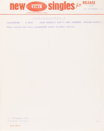 Lot #9060 George Harrison Original Test Pressing for the Unreleased Single 'Dark Horse / I Don’t Care Anymore' - Image 6