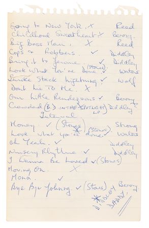 Lot #9241 Mick Jagger Handwritten 19-Song Set List from a Very Early Rolling Stones Concert (ca. 1963) - Image 1