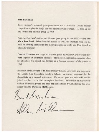 Lot #9094 Allan Williams Signed Booklet - The Beatles Family Tree - Image 1
