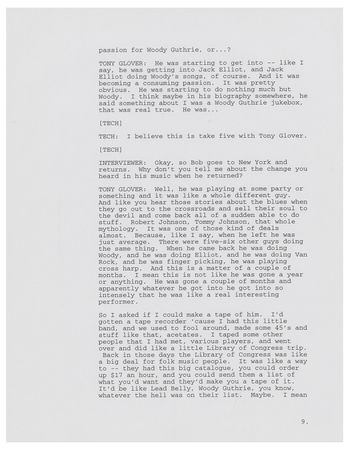 Lot #9211 Bob Dylan: Tony Glover Interview Transcript and Promo Materials for 'No Direction Home' - Image 4