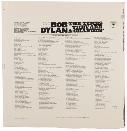 Lot #9164 Bob Dylan Album Cover Test Print Proof by Barry Feinstein - The Times They Are a-Changin' - Image 2
