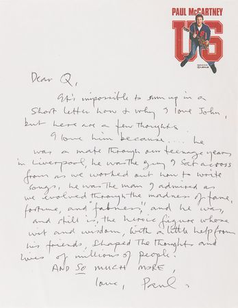 Lot #9051 Paul McCartney Amazing Autograph Letter Signed on John Lennon: 