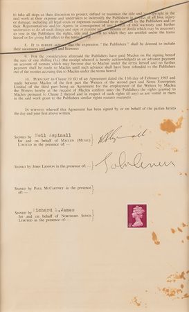 Lot #9040 John Lennon and Neil Aspinall Signed Copyright Agreement for the Beatles Song 'Happiness Is A Warm Gun' - Image 4