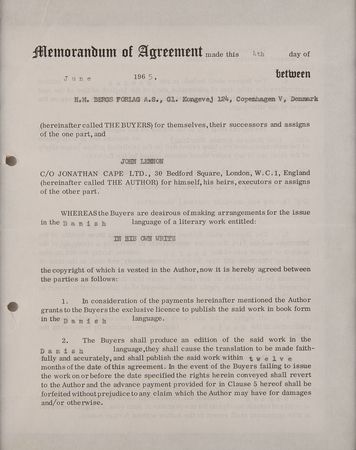 Lot #9044 John Lennon Twice-Signed Document for the Publication of His First Book, In His Own Write - Image 3