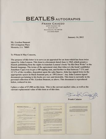 Lot #9044 John Lennon Twice-Signed Document for the Publication of His First Book, In His Own Write - Image 9