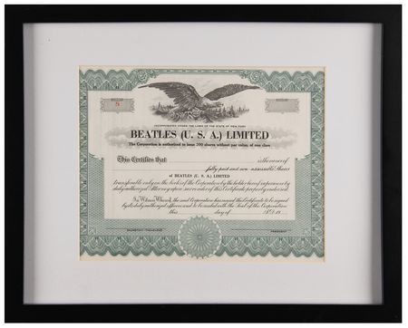 Lot #9032 Beatles 1964 Stock Certificate
