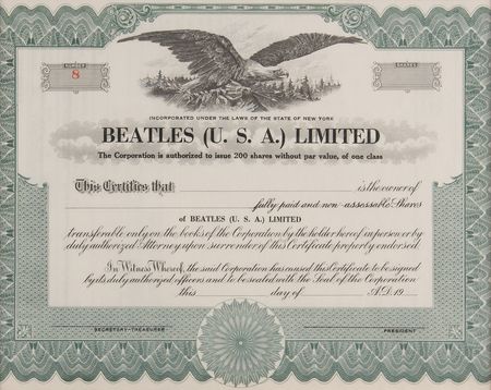 Lot #9032 Beatles 1964 Stock Certificate - Image 2