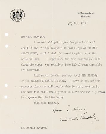 Lot #382 Winston Churchill Typed Letter Signed to His Swedish Publisher on Books - Image 1