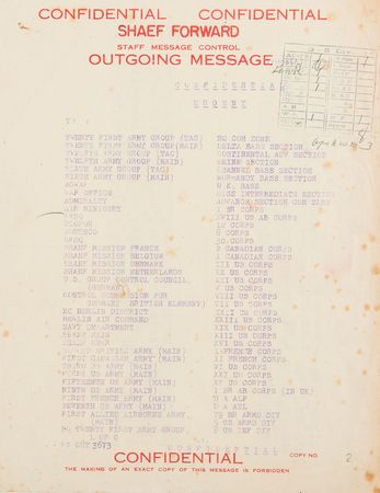 Lot #364 World War II Book Message: Eisenhower's SHAEF Forward Total Ceasefire Order (May 7, 1945): 
