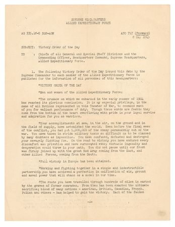 Lot #417 World War II: 'Victory Order of the Day' from V-E Day (May 8, 1945) - Image 1
