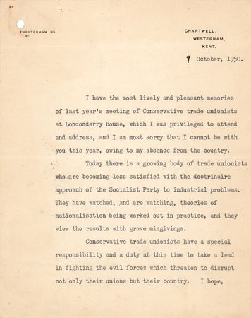 Lot #383 Winston Churchill Typed Letter Signed on Trade Unions and Socialism - Image 1
