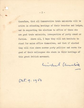 Lot #383 Winston Churchill Typed Letter Signed on Trade Unions and Socialism - Image 2