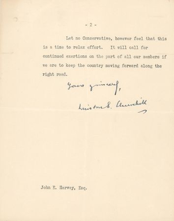 Lot #384 Winston Churchill Typed Letter Signed on Conservative Leadership: 
