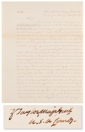 Lot #120 Zachary Taylor Letter Signed, Defying His Superiors After the Battle of Buena Vista - Image 1