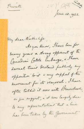 Lot #386 Winston Churchill Autograph Letter Signed on the Canadian Cattle Embargo - Image 2